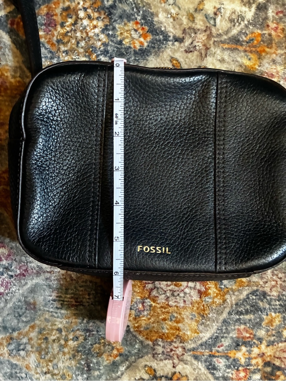 Fossil Black Pebbled Leather Toiletry Pouch with Gold Logo